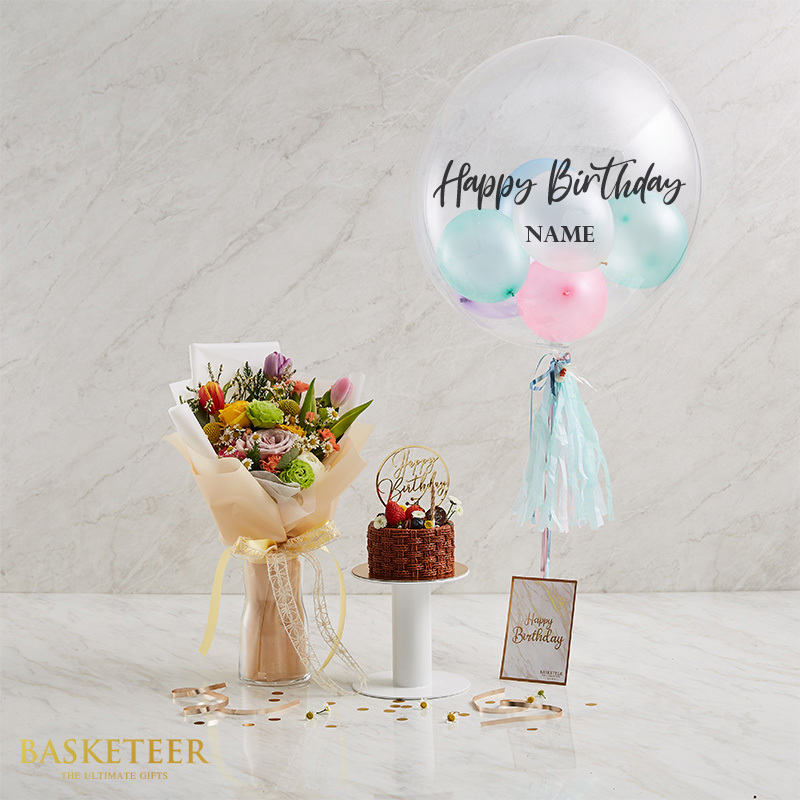 Birthday Combo Set (Bright Flowers Bouquet With Cake & Balloon)
