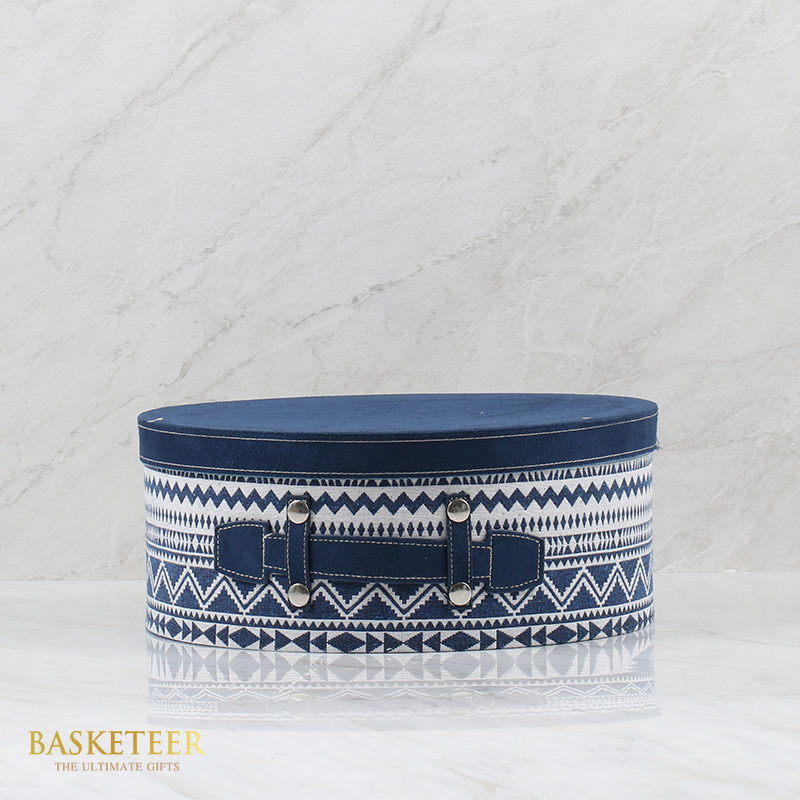Round Cloth Basket, Blue, With Lid